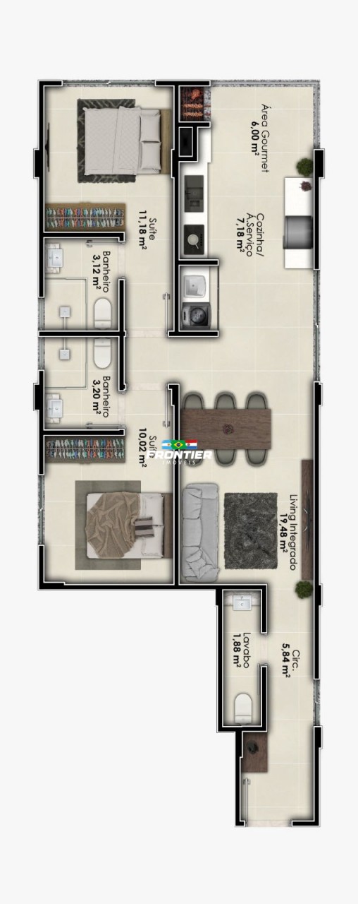 02 Su�tes em obra, entrega 2025 Bal. Perequ�